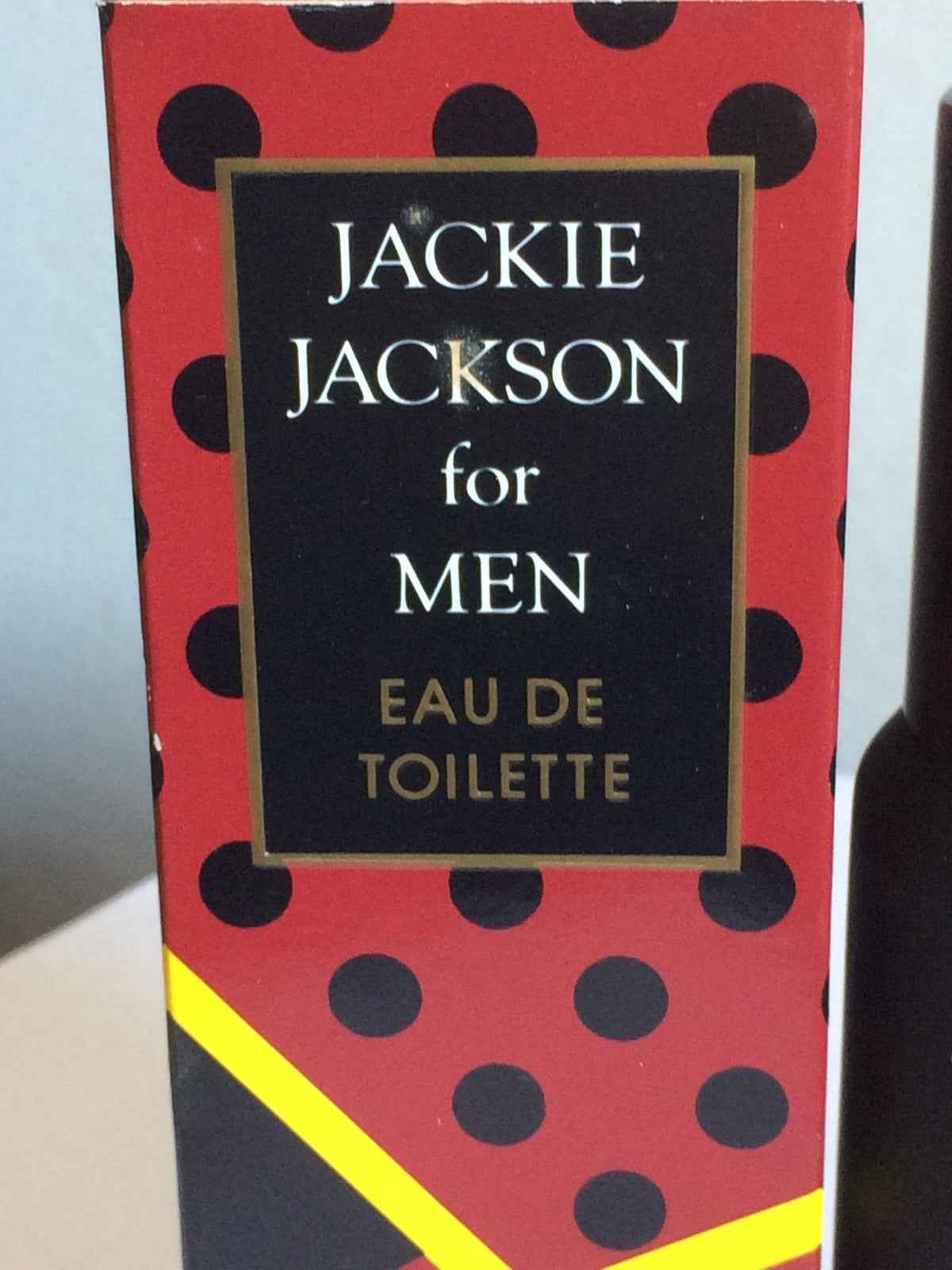 Scatola di profumo Jackie Jackson per uomini, Eau de Toilette con design a pois rossi e neri