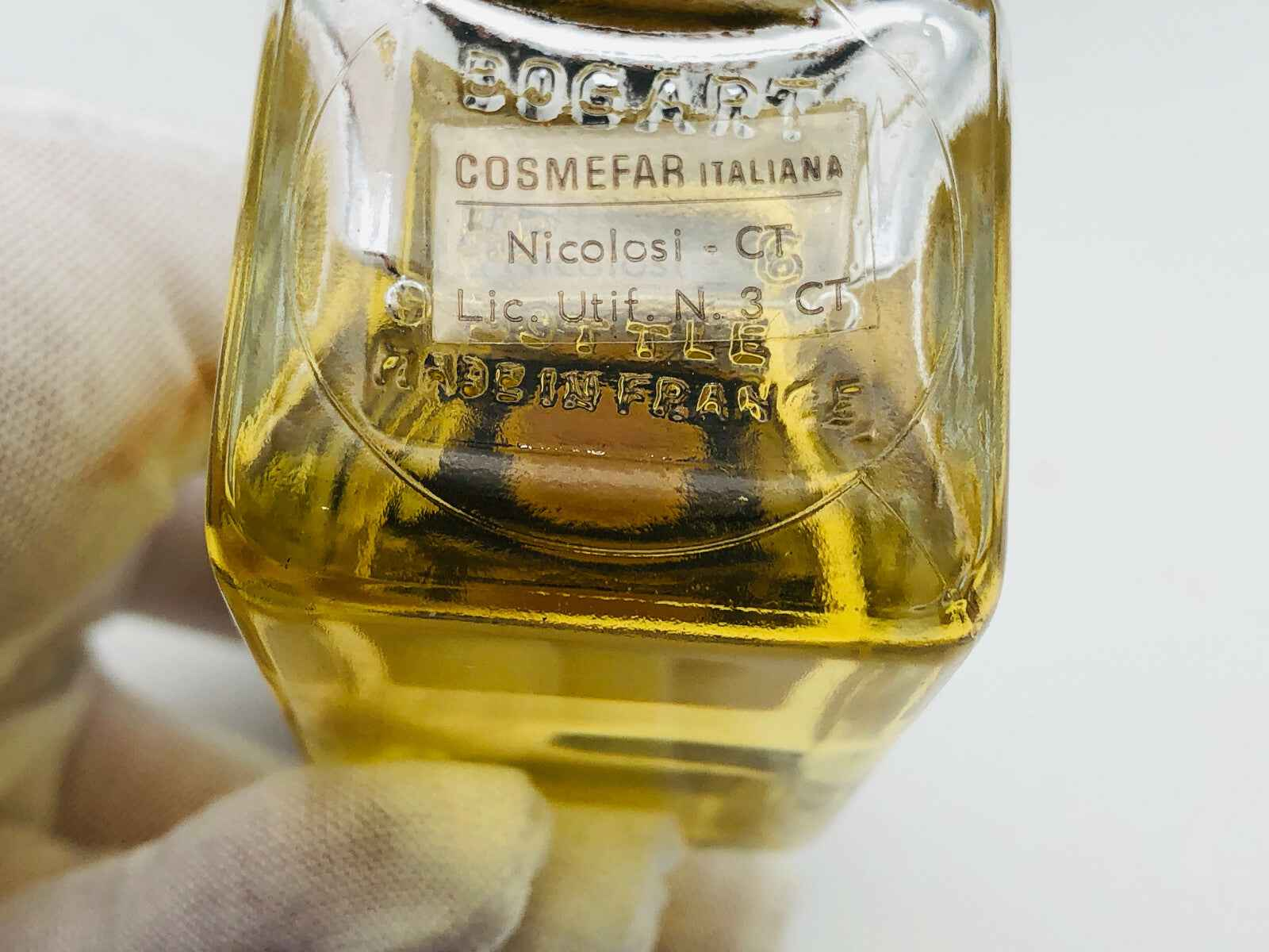 Flacone di profumo Jacques Bogart Vintage con etichetta e base trasparente per collezionisti