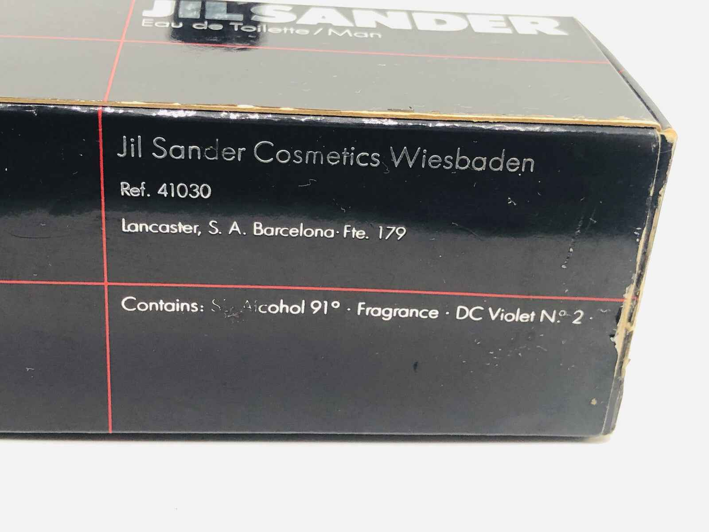 Confezione del profumo Jil Sander Men Pure con informazioni sul prodotto e riferimento