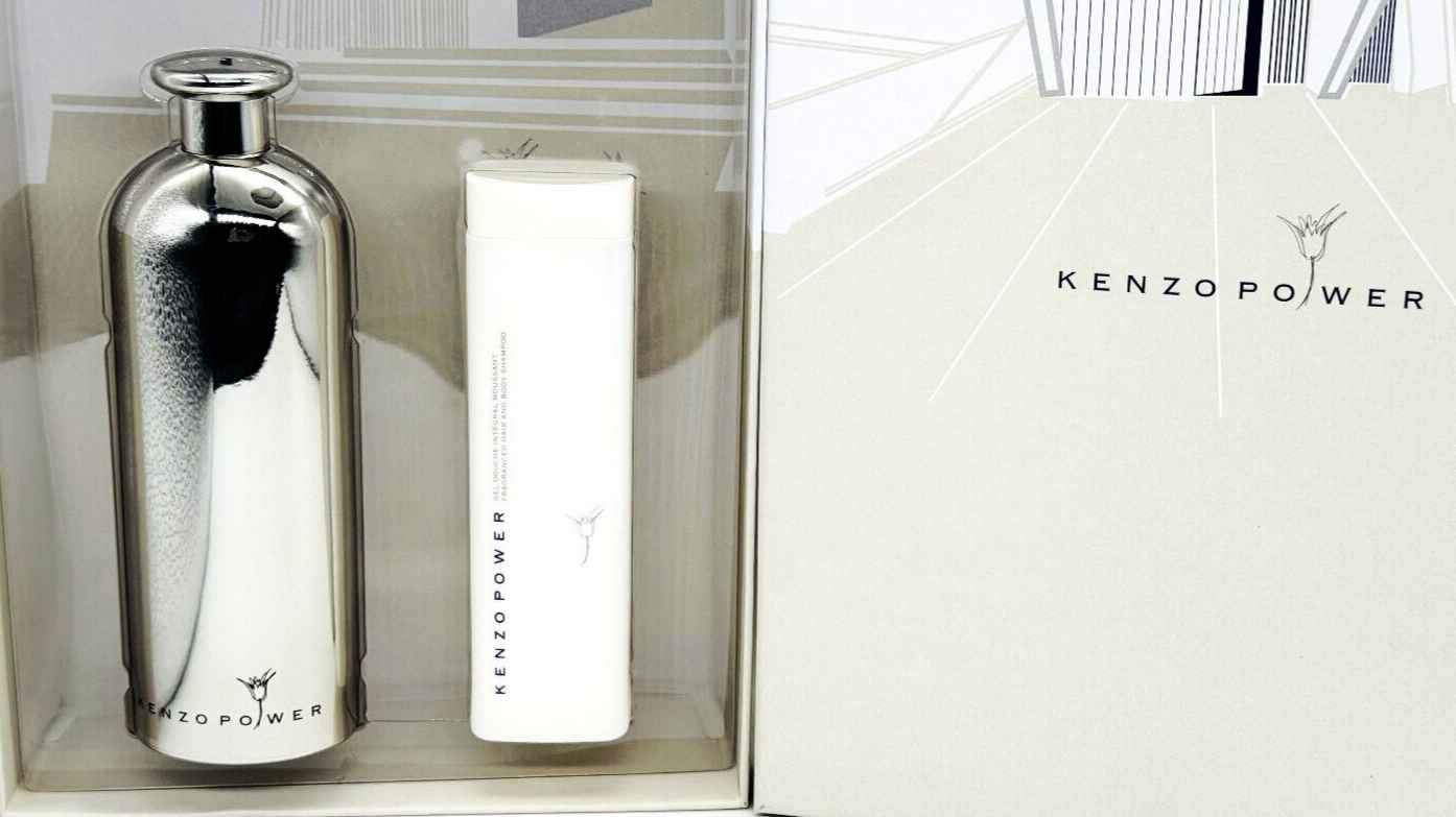 Set regalo Kenzo Power Vintage con profumo in flacone metallico e gel doccia bianco