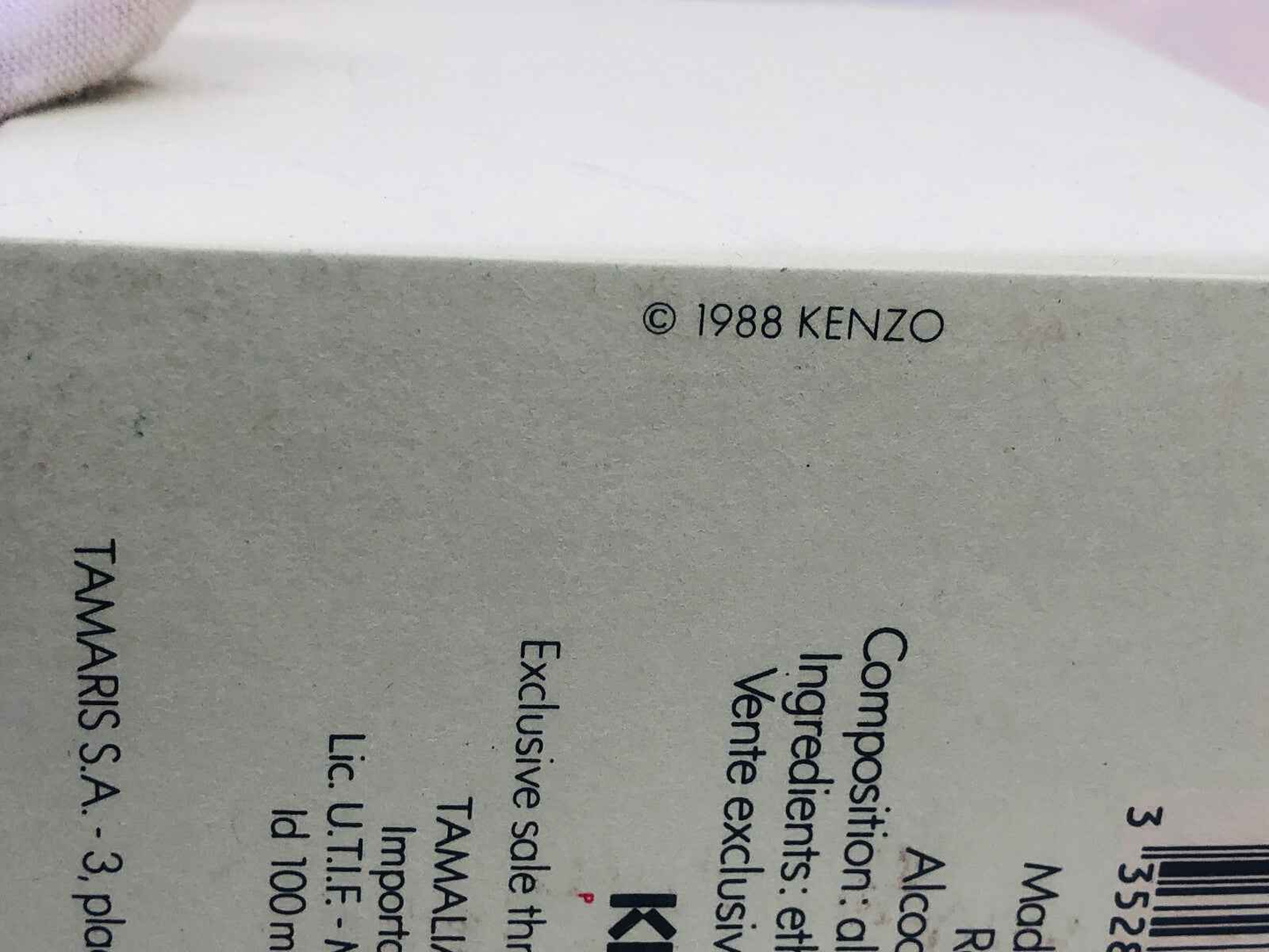 Scatola di profumo Kenzo By Kenzo Vintage con dettagli sulla composizione e anno di produzione