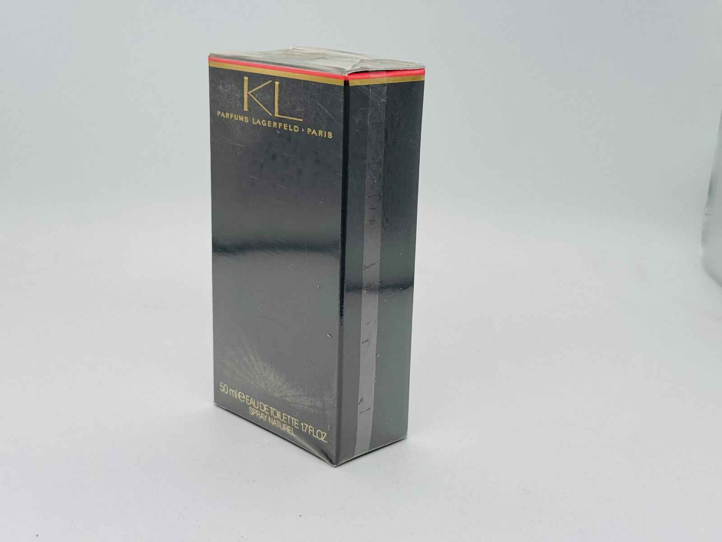 Scatola del profumo Kl Karl Lagerfeld Vintage, elegante confezione nera con dettagli dorati