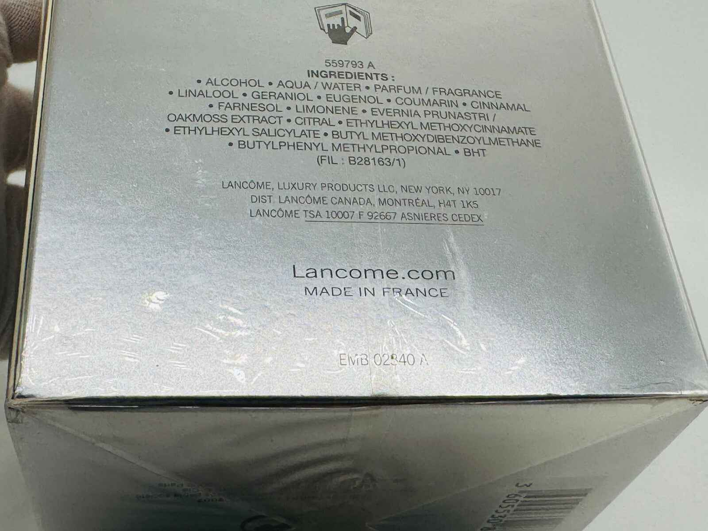 Scatola di profumo Lancome Hypnose Homme con ingredienti e dettagli del prodotto