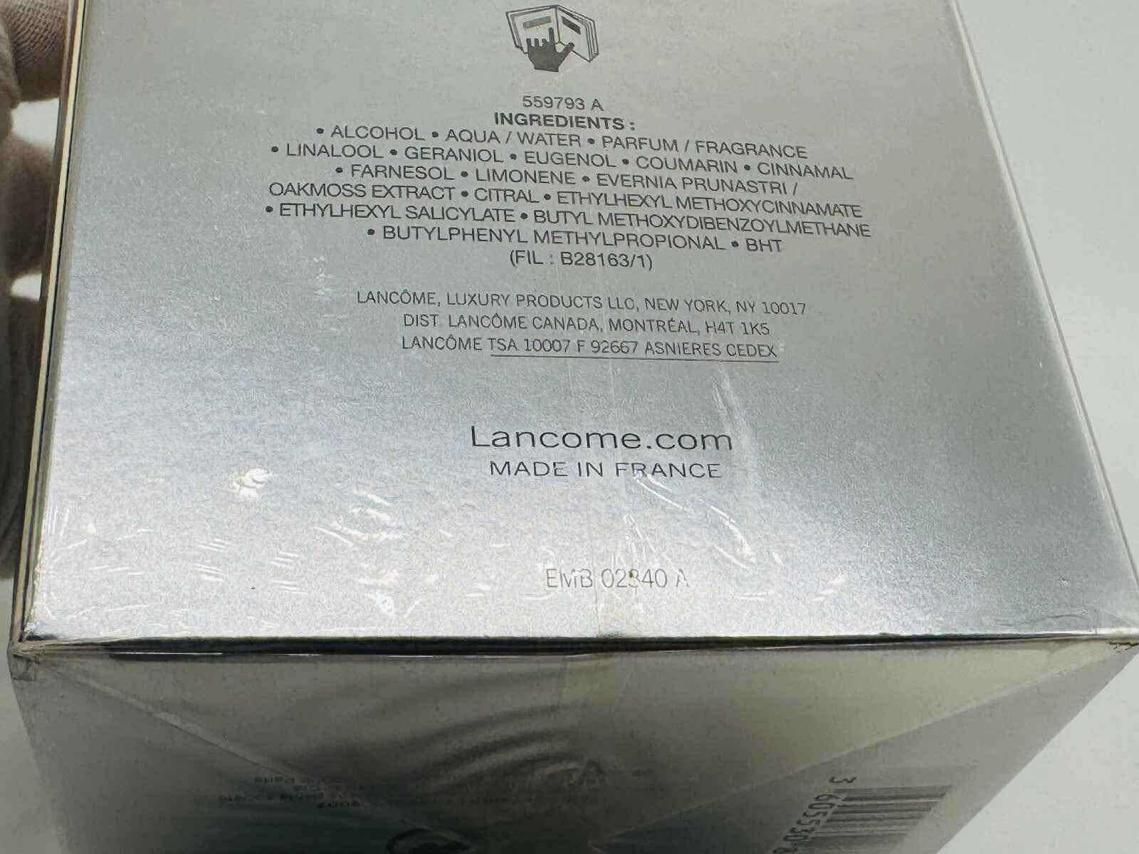 Scatola di profumo Lancome Hypnose Homme con ingredienti e dettagli del prodotto