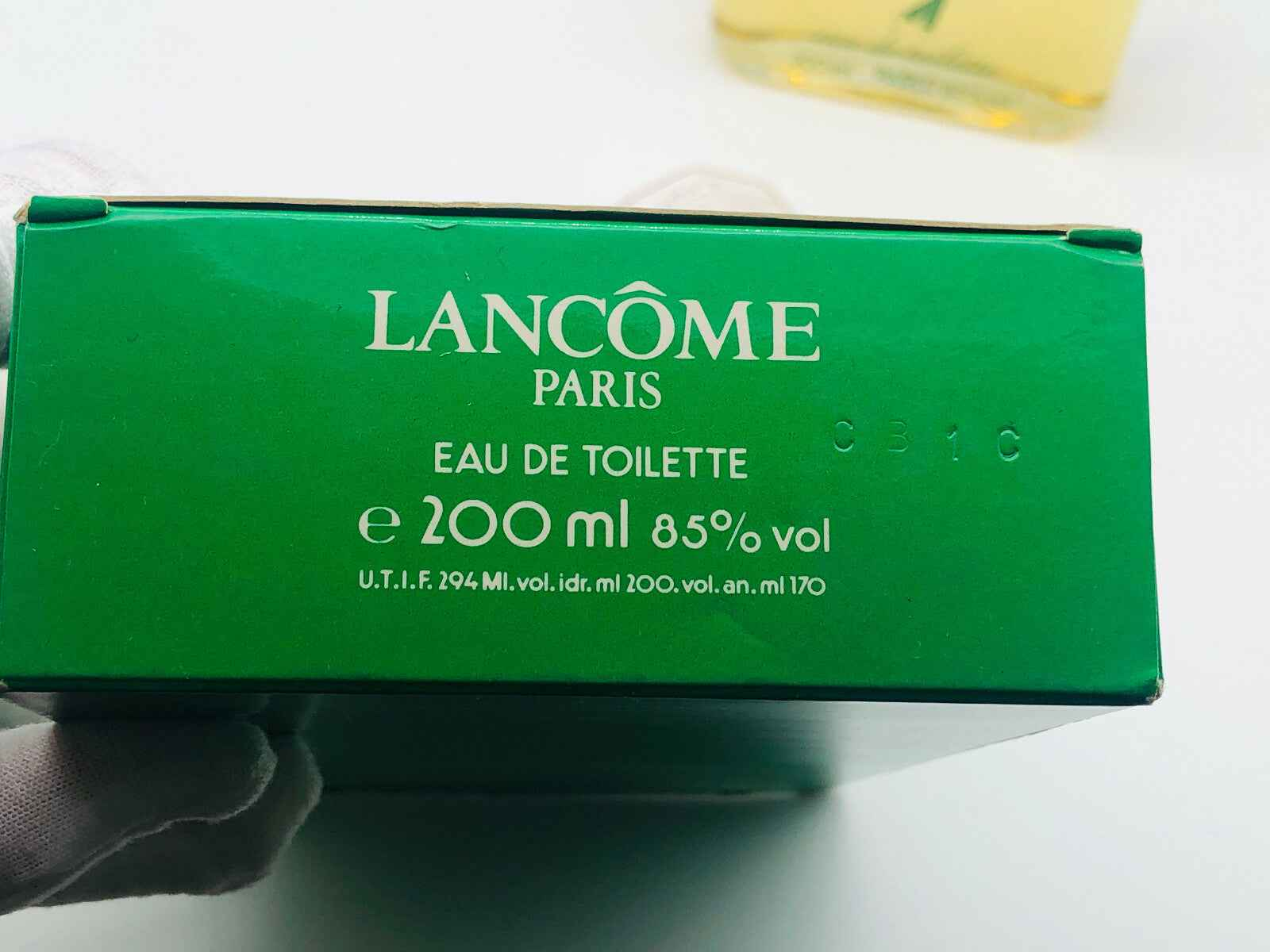 Scatola verde di Lancôme Eau de Toilette Trophee Lancome Vintage da 200 ml con dettagli del prodotto