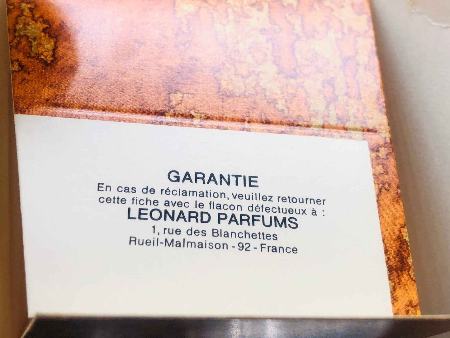 Scatola di Leonard Eau Fraiche Vintage con istruzioni e dettagli del produttore in francese