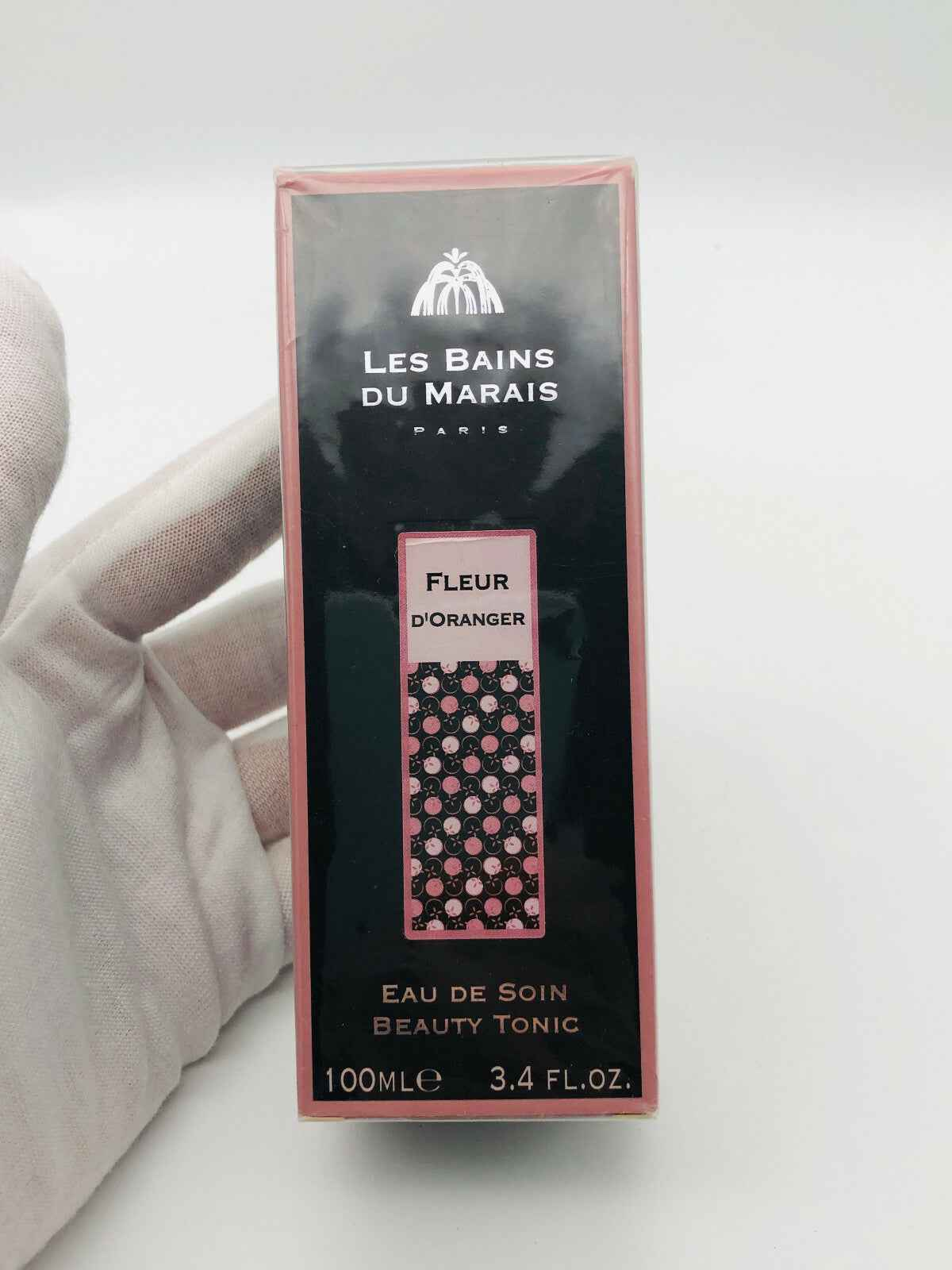 Les Bains Du Marais Fleur d'Oranger Eau de Soin Beauty Tonic in a pink and black box