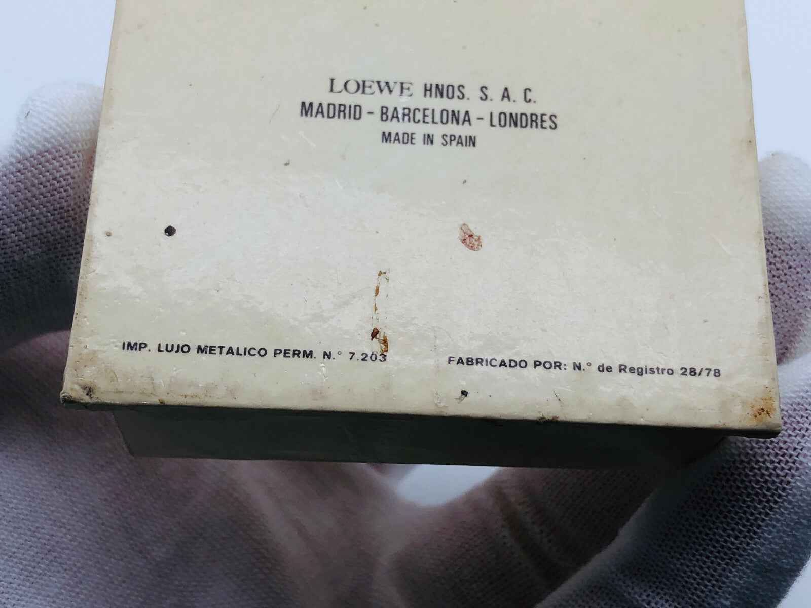 Scatola del Profumo Loewe 2 Vintage con dettagli del produttore e origine spagnola