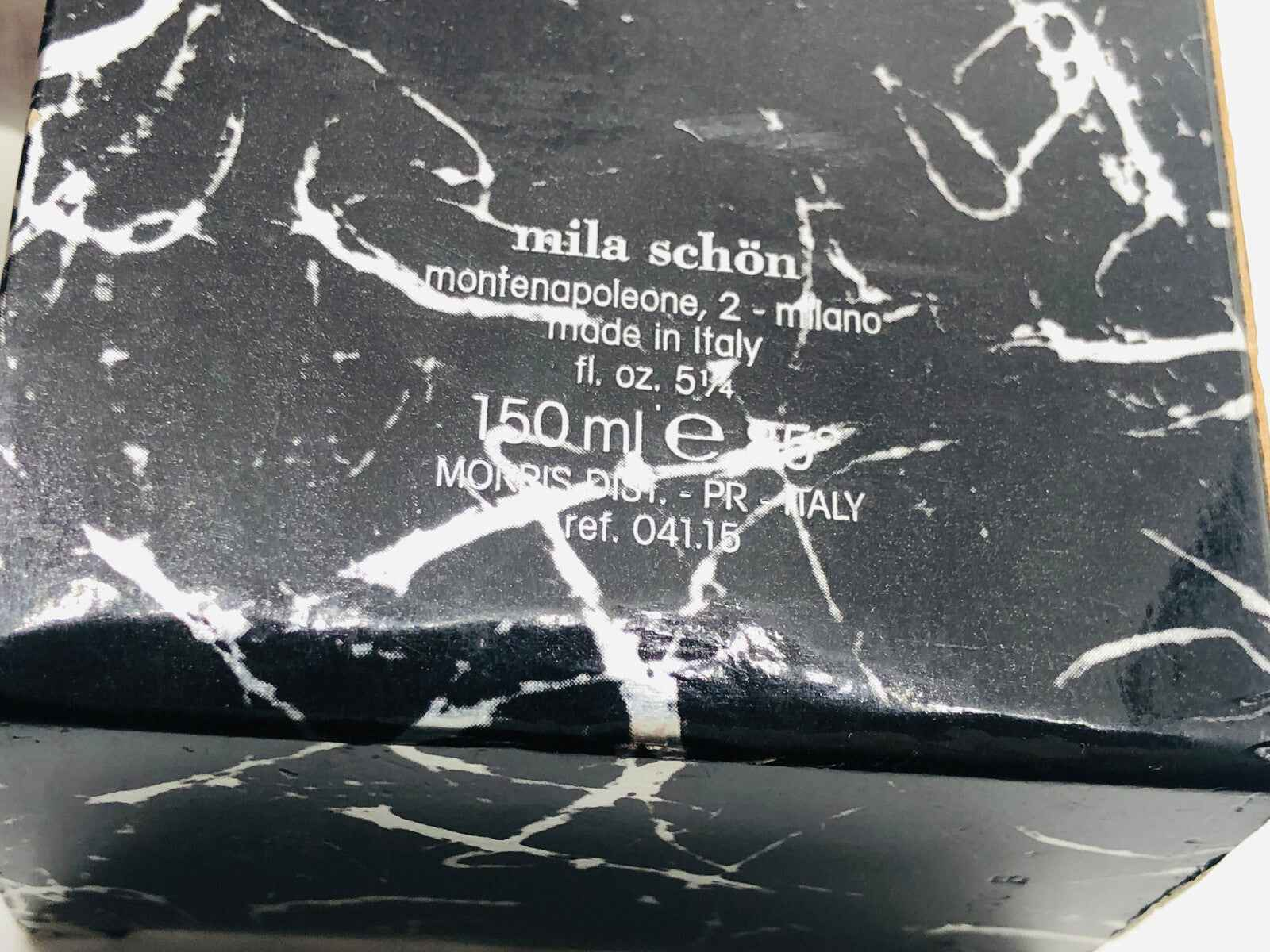 Scatola di profumo Mila Schon Uomo Vintage in marmo nero con etichetta dettagliata