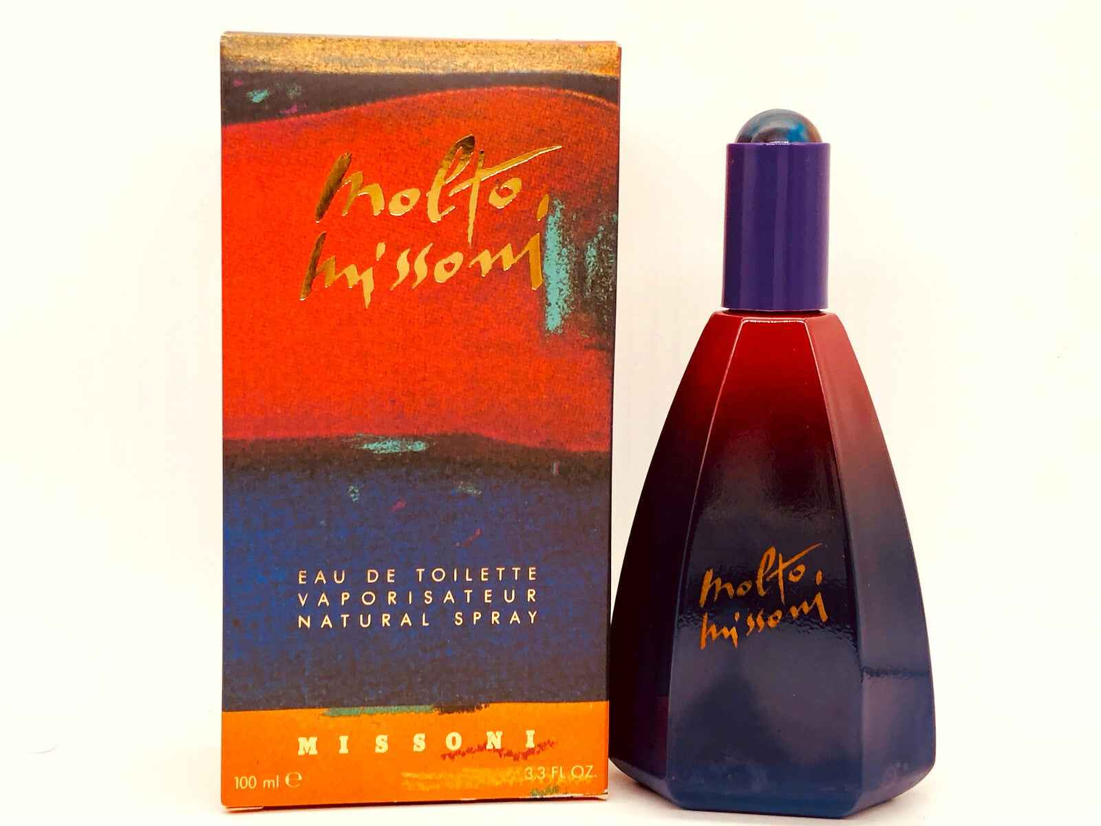 Profumo Molto Missoni Vintage in bottiglia elegante con packaging colorato e design distintivo