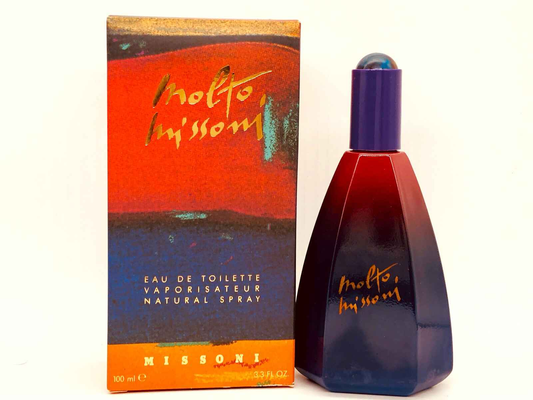 Profumo Molto Missoni Vintage in bottiglia elegante con packaging colorato e design distintivo