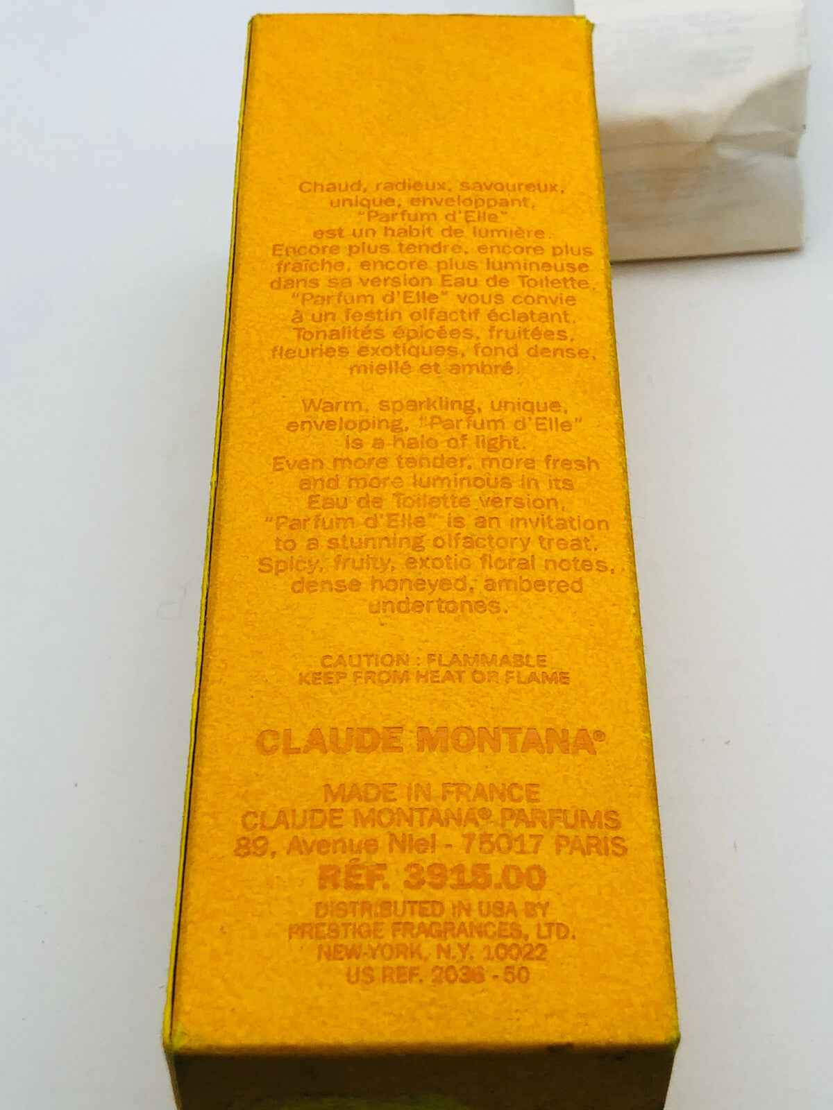 Confezione di Montana Parfum D'Elle con design giallo e dettagli informativi sul prodotto