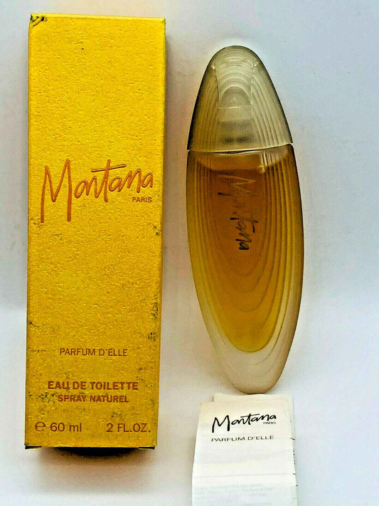 Montana Parfum D'Elle in flacone con spray naturale e confezione gialla da 60 ml