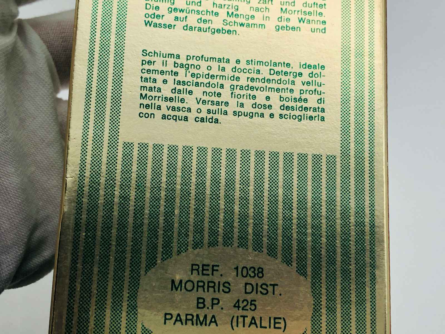 Morriselle Morris Vintage bagnoschiuma stimolante in confezione retro con istruzioni d'uso