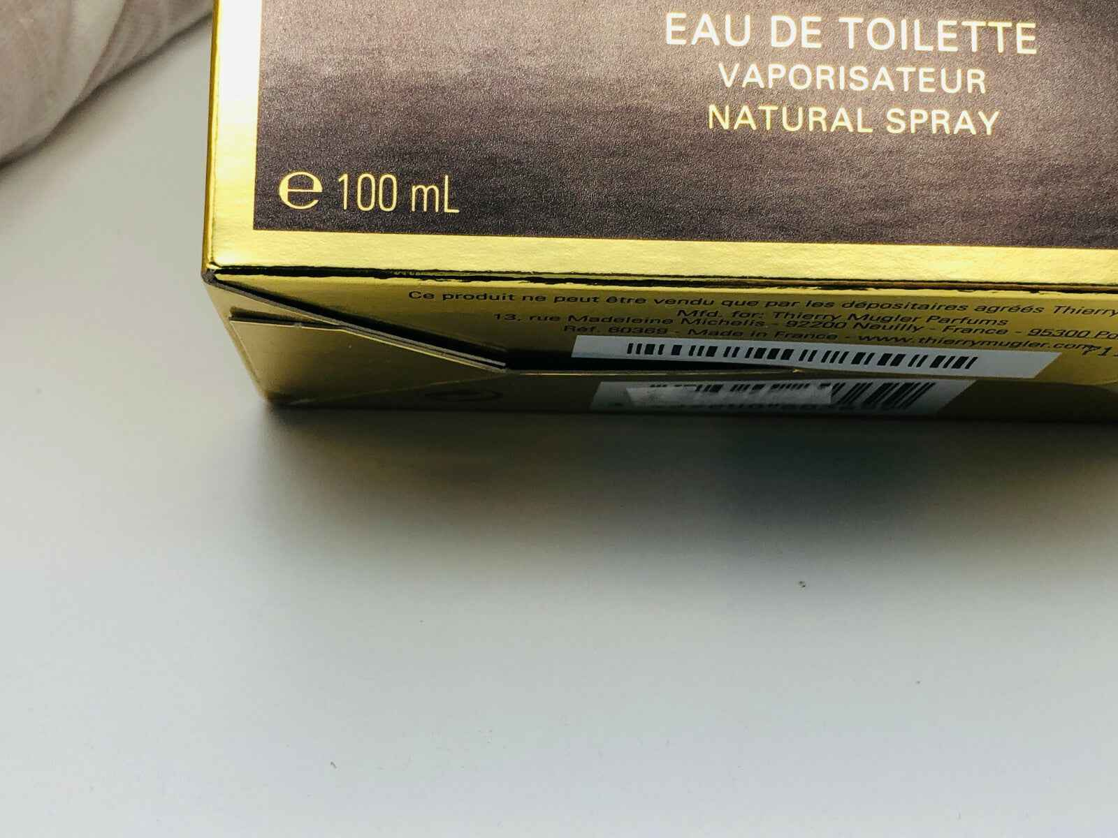 Confezione del profumo Vintage Mugler A Men Eau de Toilette Spray da 100 ml con dettagli in oro