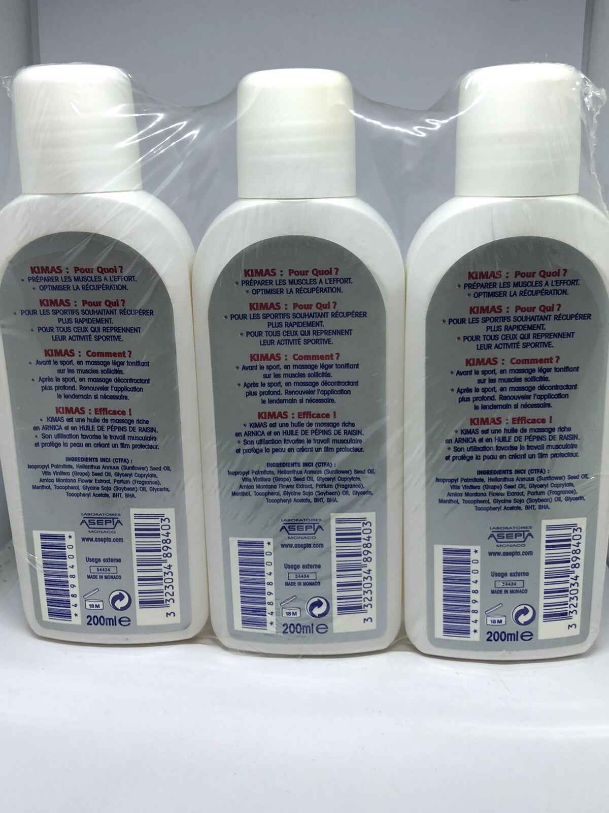 Tris di flaconi di Olio Arnica Akileine Kimas da 200 ml per lenire i dolori muscolari