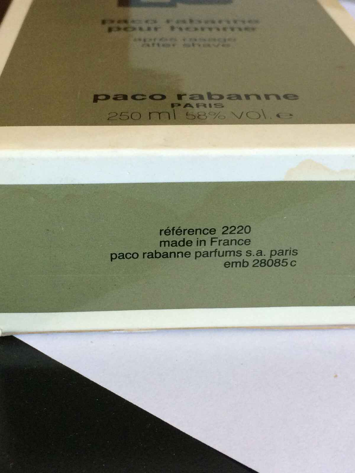 Dopobarba Paco Rabanne Pour Homme in bottiglia da 250 ml, confezione elegante e raffinata