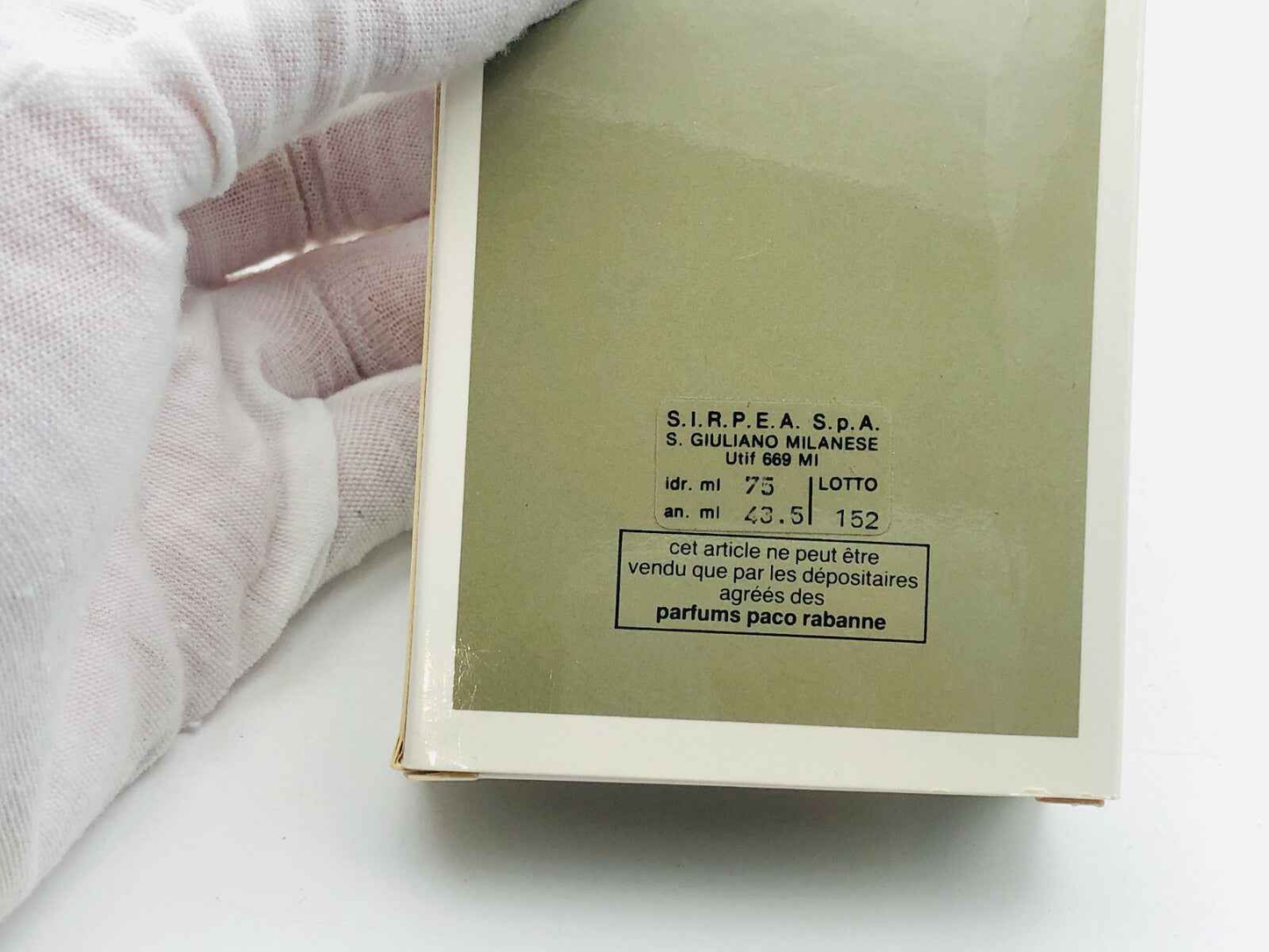 Scatola retro del profumo Paco Rabanne Pour Homme Vintage in edizione limitata con dettagli di produzione