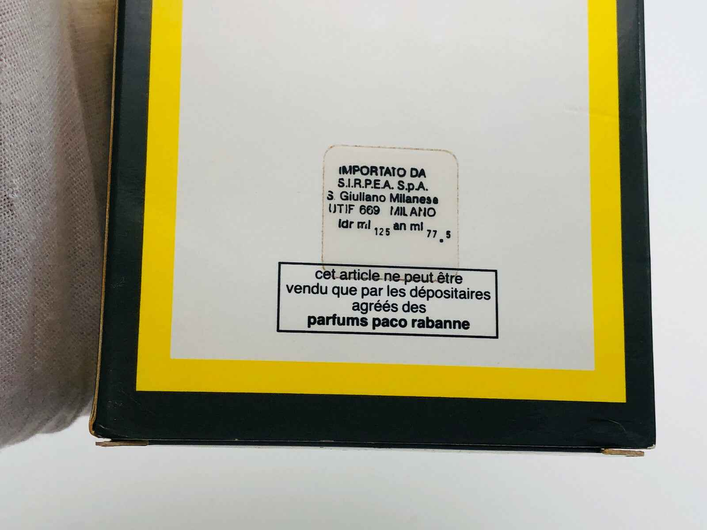 Scatola di profumo Sport Paco Rabanne Vintage con etichetta e dettagli di importazione