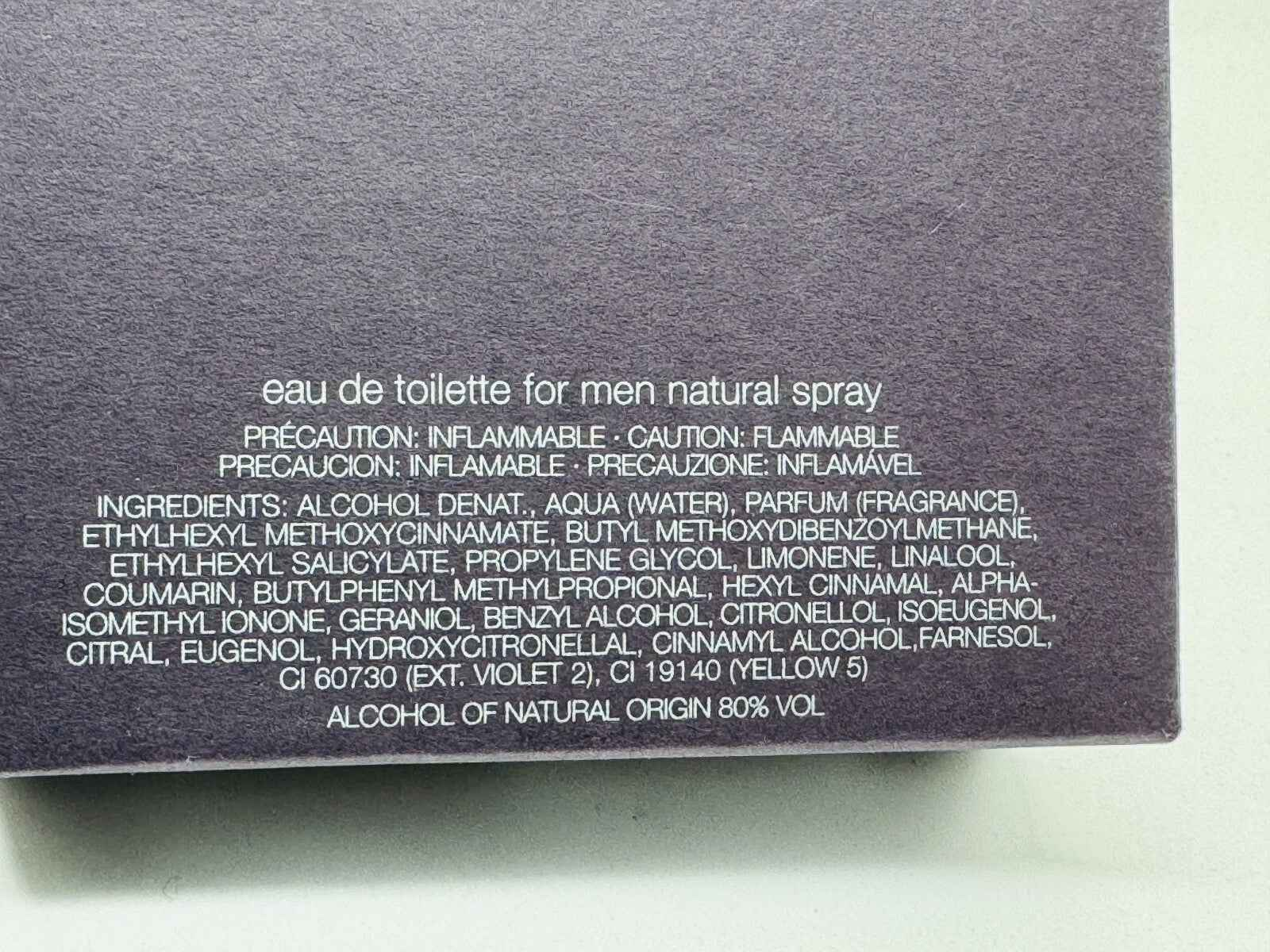 Scatola di profumo Prada Amber Pour Homme con ingredienti e precauzioni di utilizzo