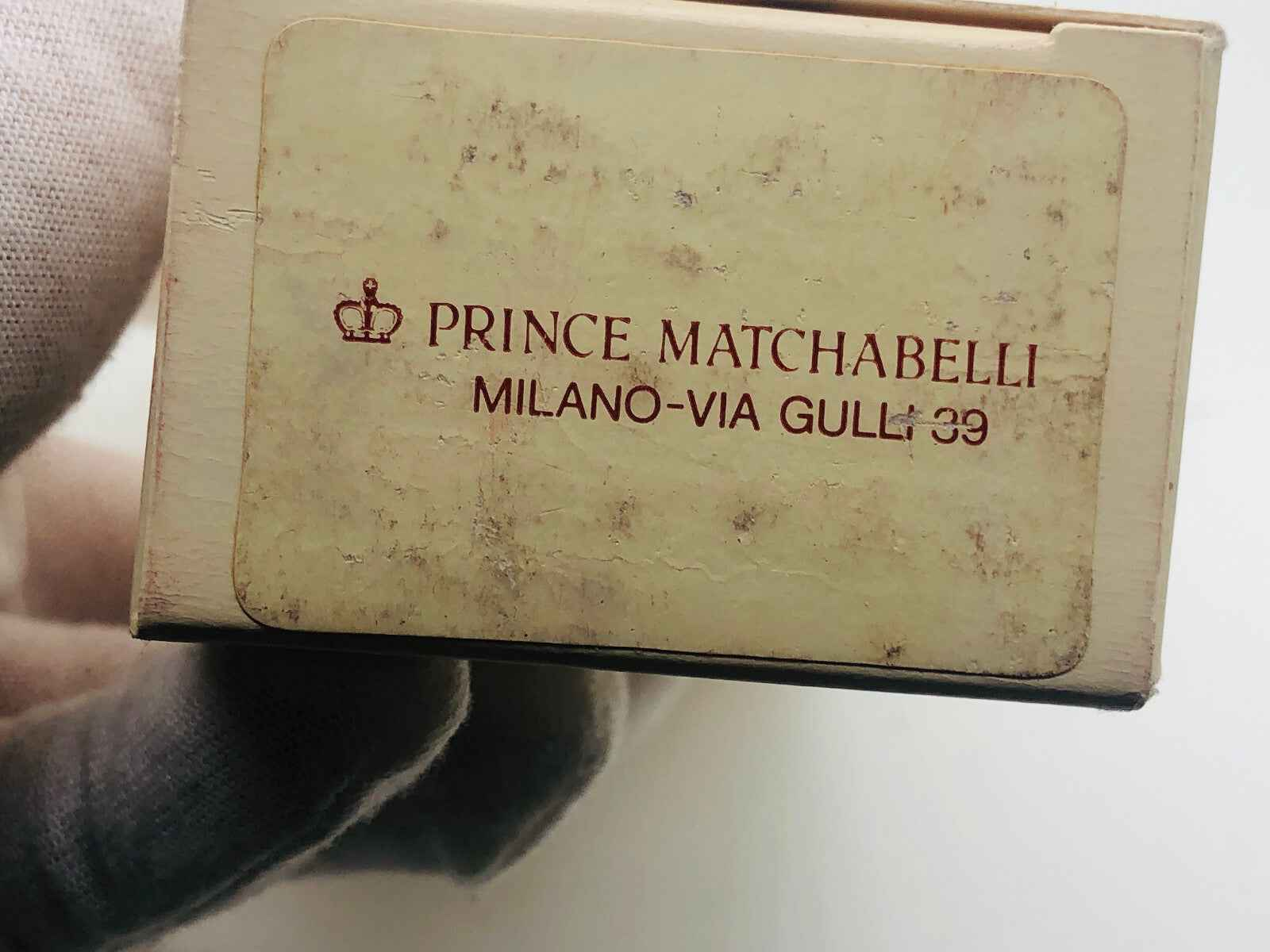 Scatola Vintage di Prince Matchabelli con logo e indirizzo Milano-Via Gulli 39