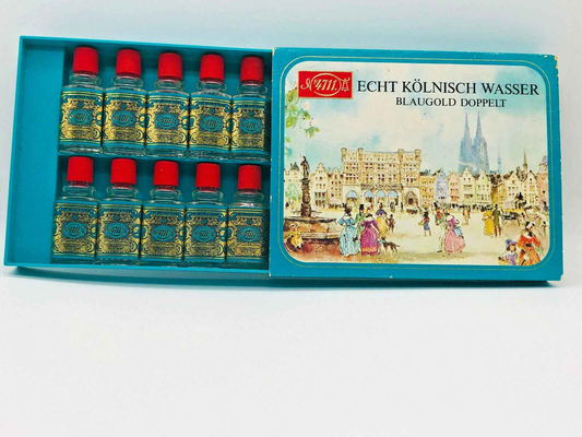 Scatola di profumo 4711 Vintage con flaconi e design classico, rappresenta la tradizione delle fragranze tedesche