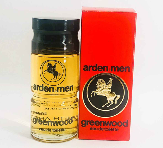 Flacone di profumo Arden Greenwood con confezione rossa, ideale per l'uomo moderno