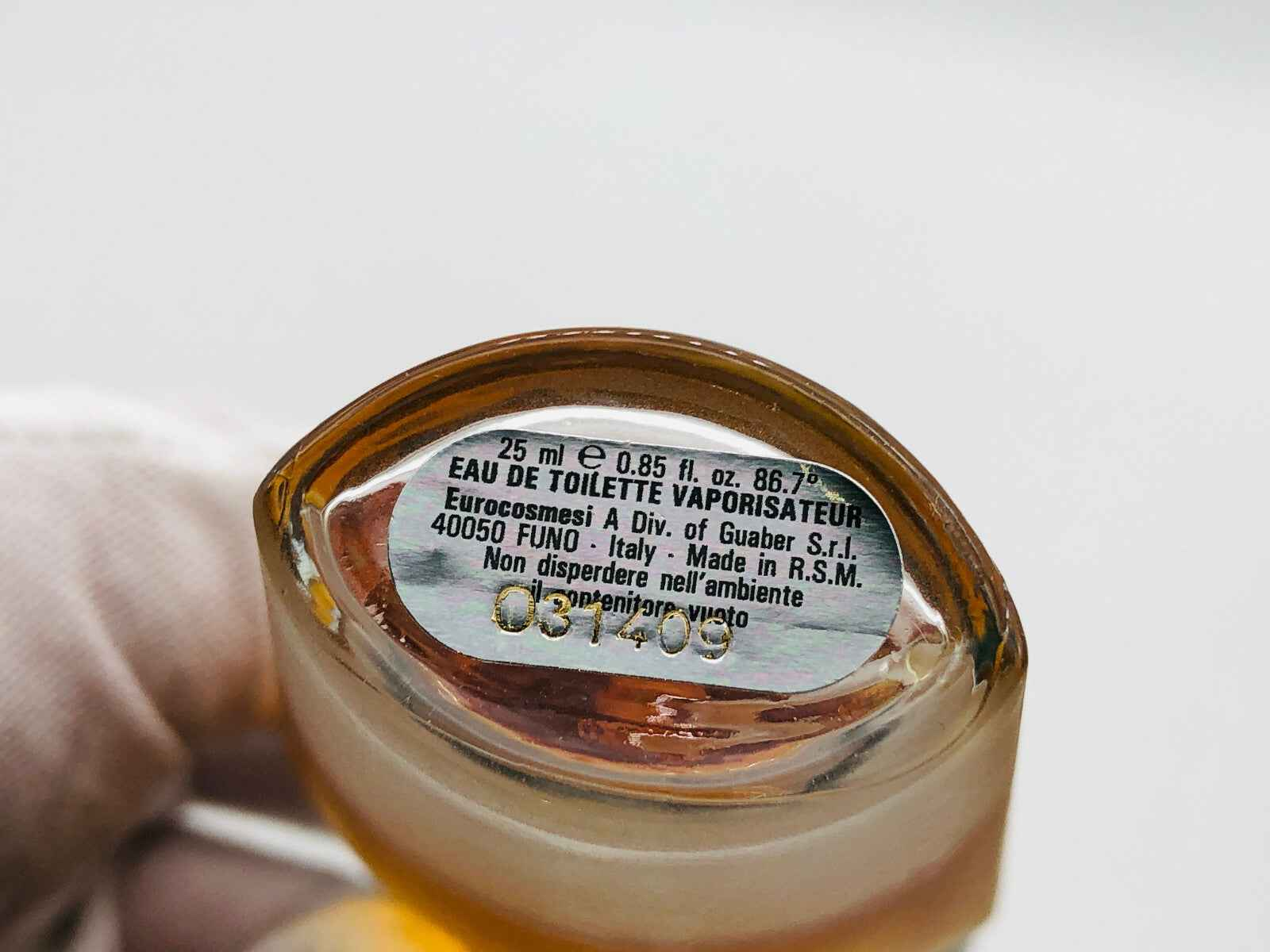 Flacone di profumo Best Company Vintage da 25 ml con etichetta dettagliata sul retro