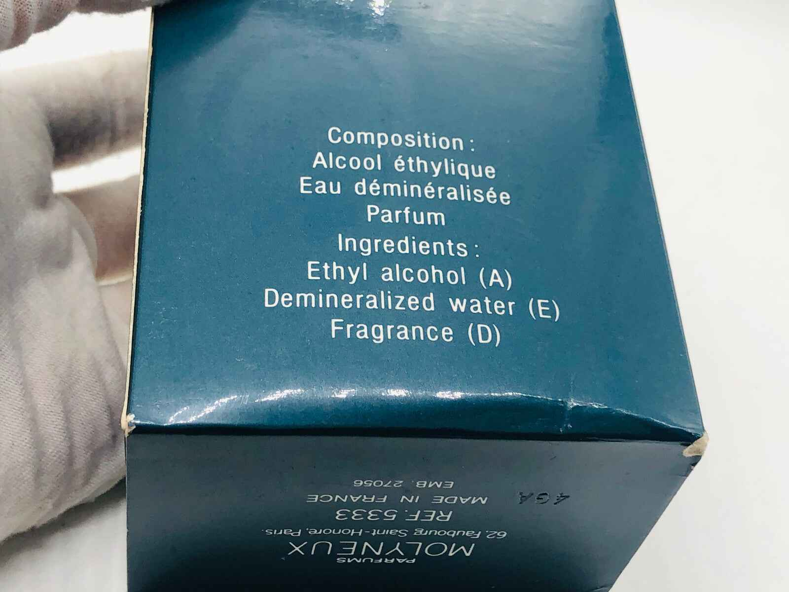 Scatola del Profumo Captain Molyneux Vintage con ingredienti e composizione dettagliati