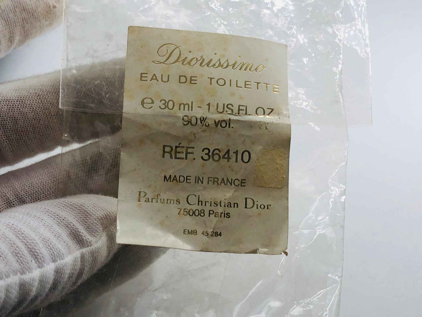 Etichetta del profumo Dior Diorissimo Vintage da 30 ml, Eau de Toilette, made in France