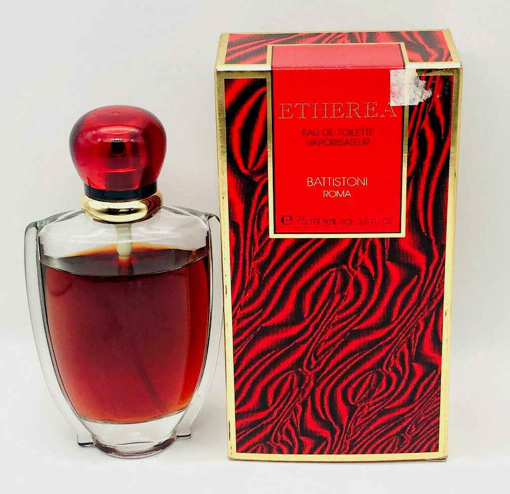 Profumo Etherea Battistoni in bottiglia elegante con confezione rossa e nera, 75 ml di fragranza raffinata