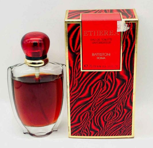 Profumo Etherea Battistoni in bottiglia elegante con confezione rossa e nera, 75 ml di fragranza raffinata
