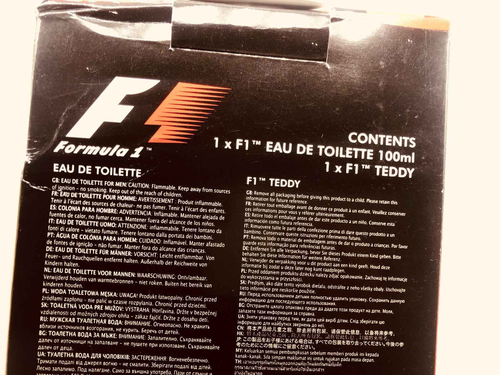 Confezione di Profumo F1 Formula 1 Eau de Toilette da 100ml con un peluche Teddy in omaggio