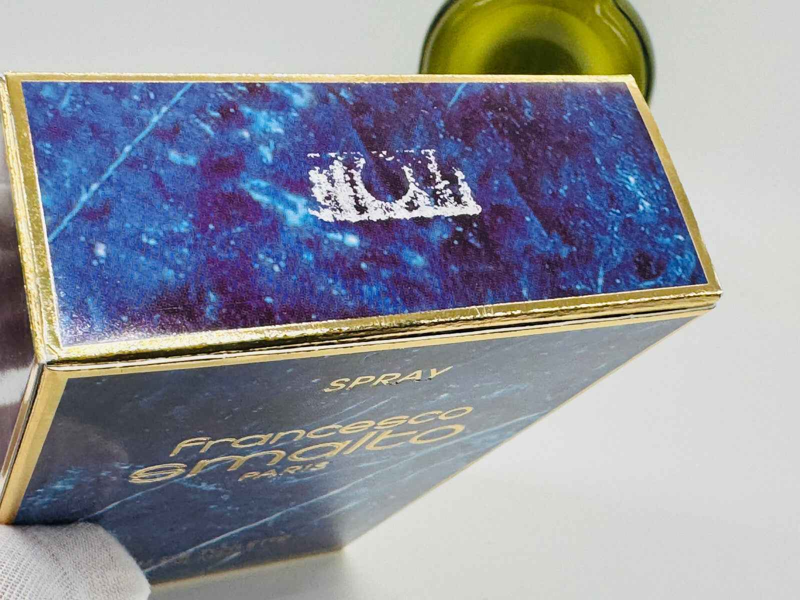 Scatola del profumo Francesco Smalto Vintage con design blu e finitura dorata