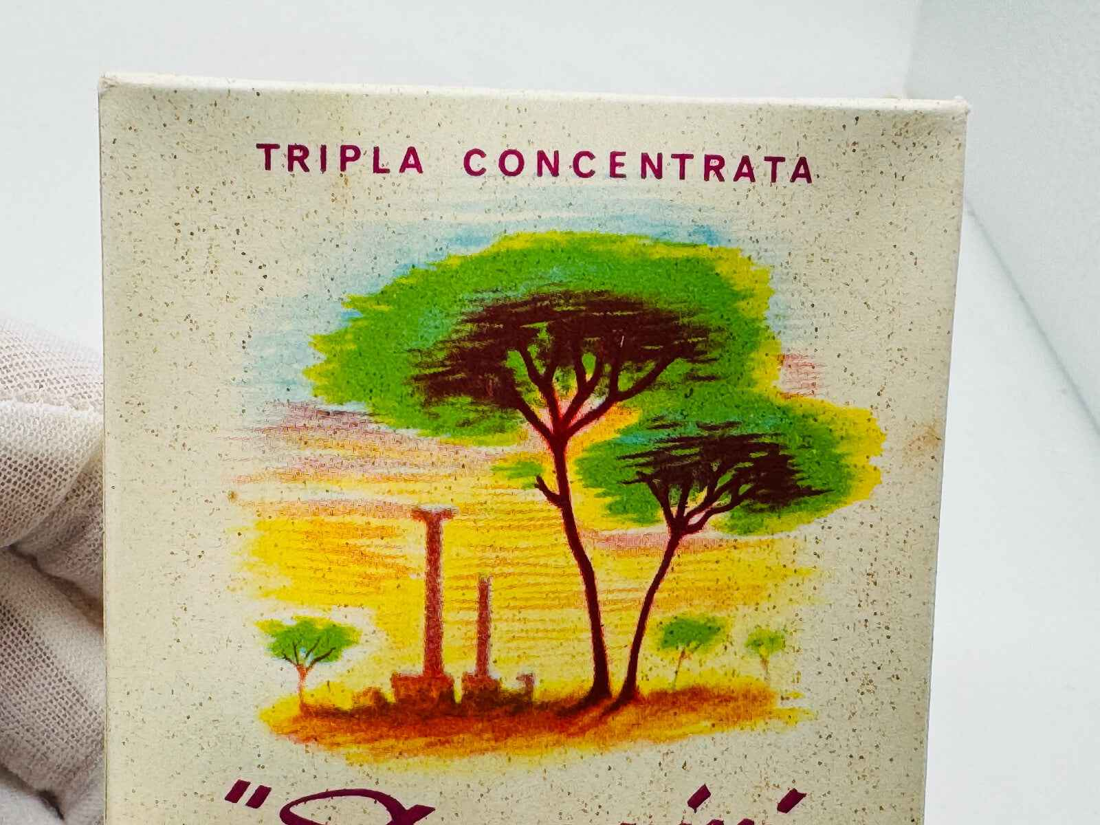 Scatola di profumo Pino Arbell, tripla concentrata, con illustrazione di alberi e paesaggio naturale