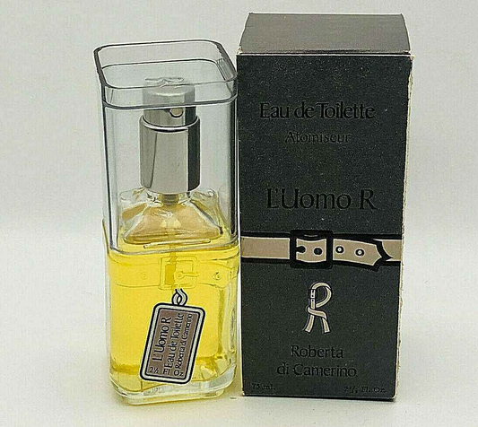 Flacone di profumo Roberta Di Camerino Vintage con etichetta dell'Eau de Toilette L'Uomo R