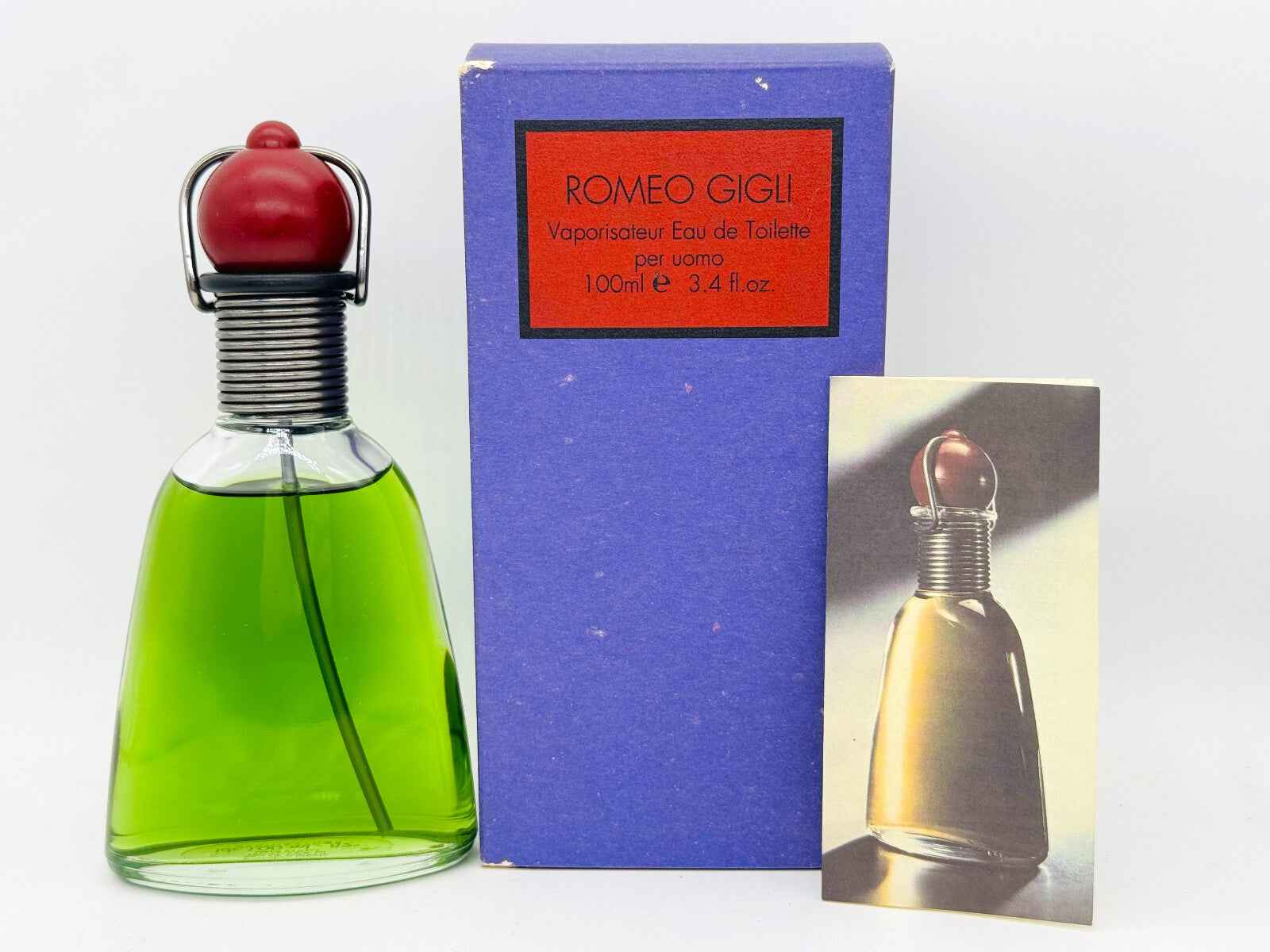 Profumo Romeo Gigli Uomo Vintage in bottiglia verde con tappo rosso e confezione originale da 100ml