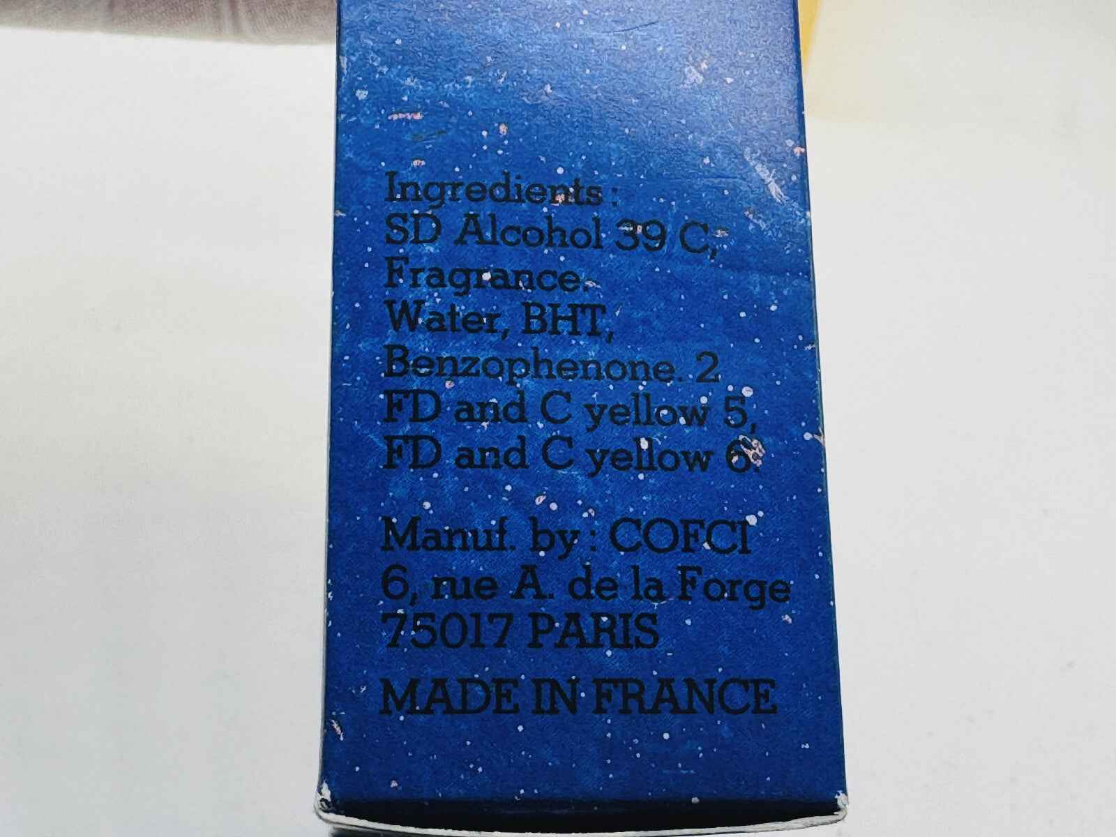 Scatola di profumo Salvador Dali Vintage con ingredienti dettagliati stampati sul retro