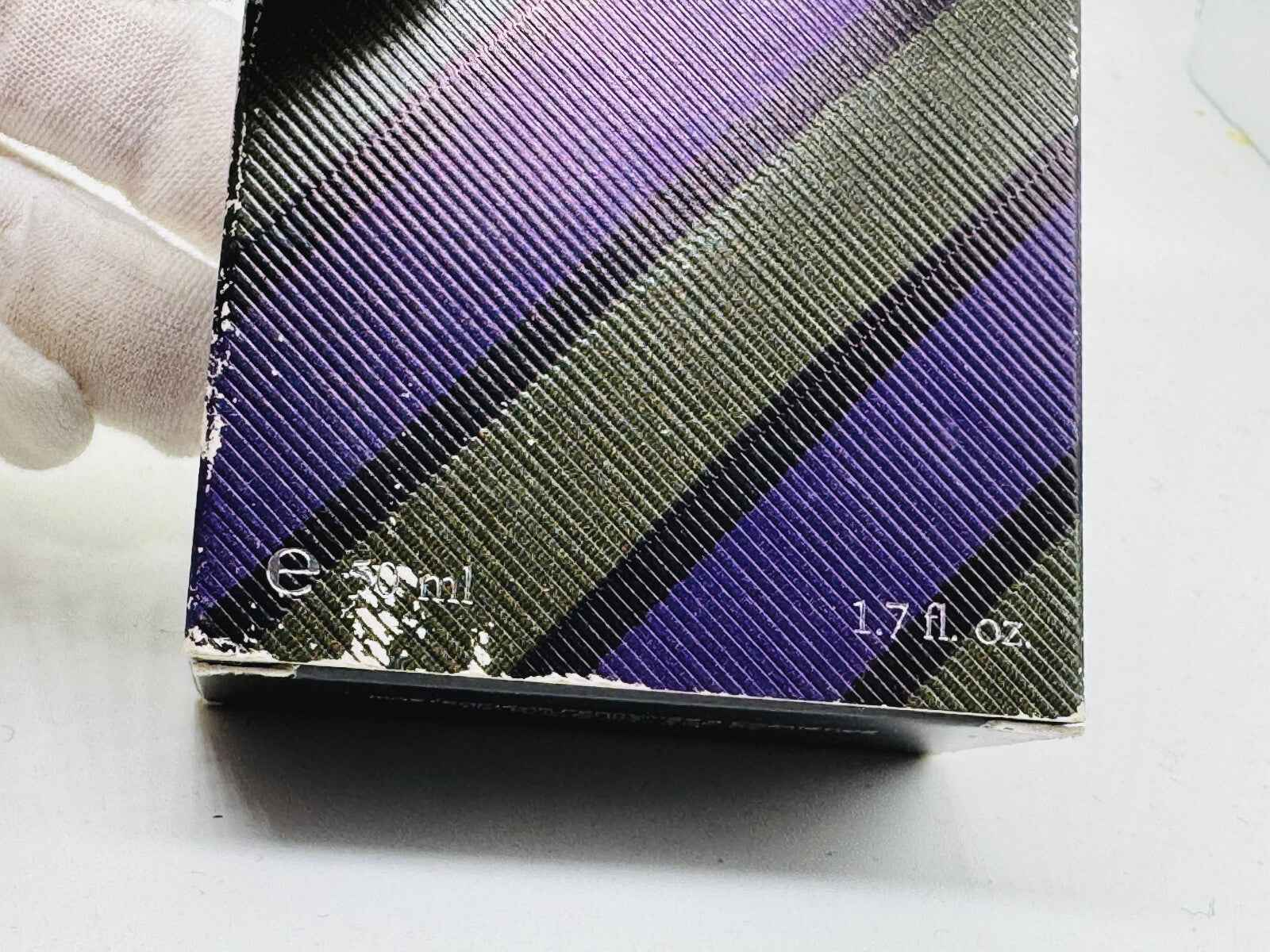 Confezione del profumo Tino Cosma Vintage, 50 ml, con motivo a righe verdi e viola