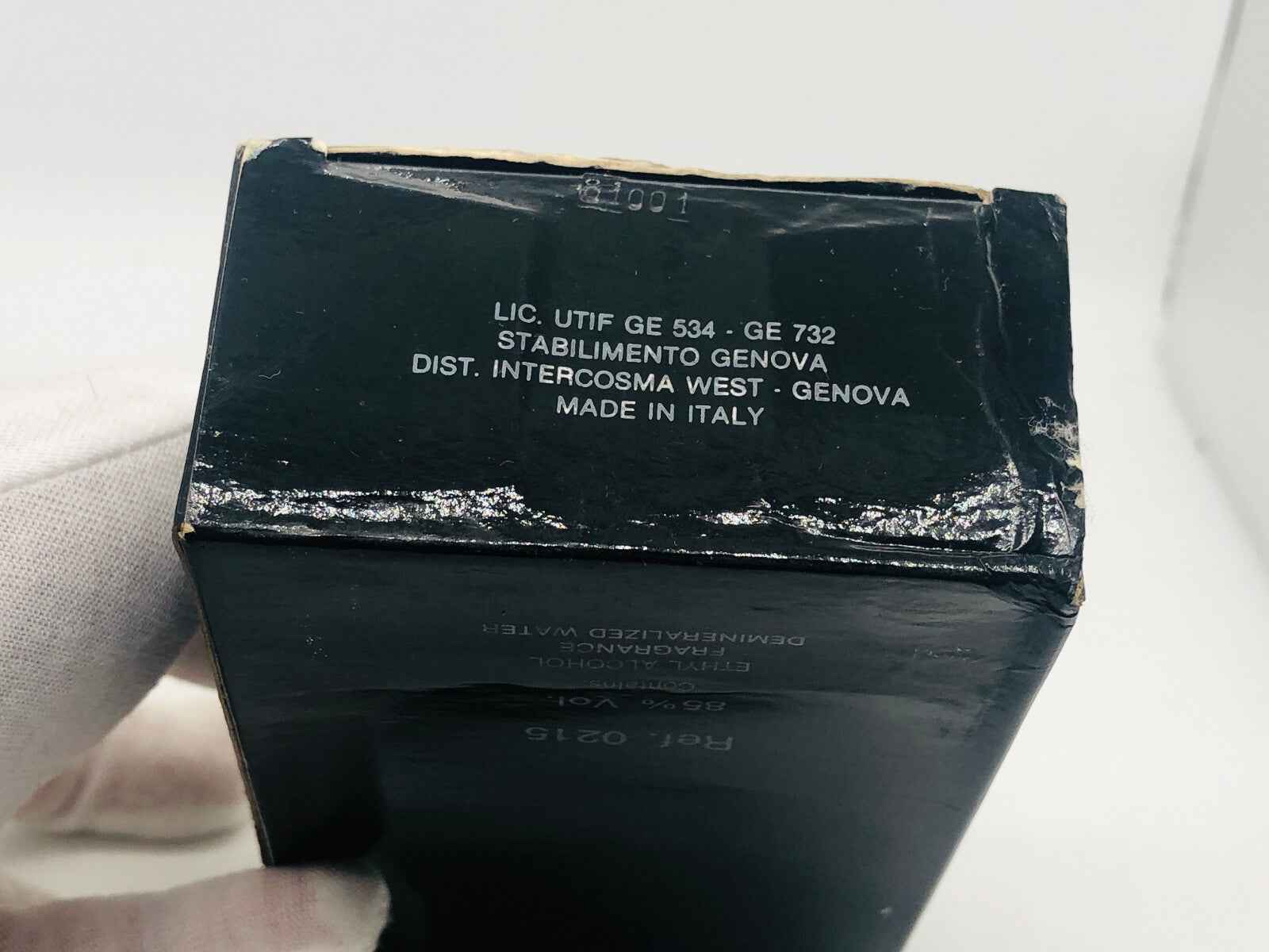 Scatola di profumo Vintage Angelo Litrico con etichetta elegante e dettagli di produzione made in Italy