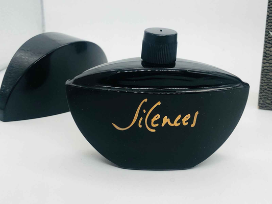 Flacone di profumo Vintage Jacomo Silences in nero con tappo distintivo per una fragranza elegante