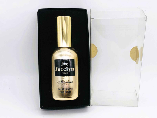 Flacone di profumo vintage Jocelyn Pour Homme con astuccio elegante e bottiglia dorata