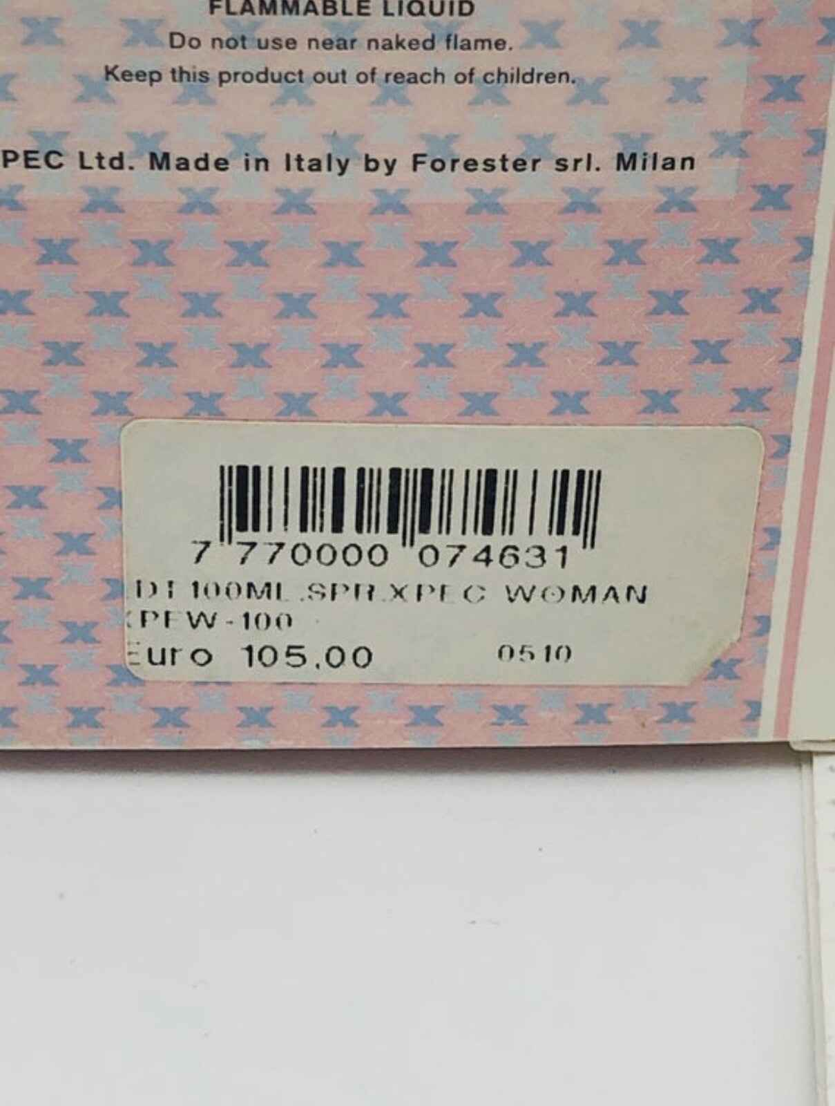 Flacone da 100ml di profumo Xpec Woma con una delicata fragranza femminile