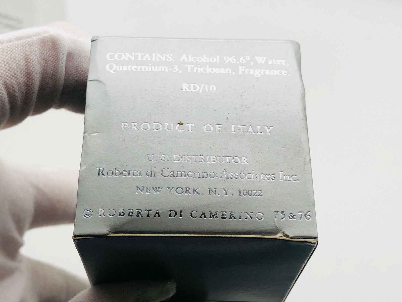 Scatola del Profumo Roberta Di Camerino Vintage con ingredienti e dettagli del prodotto