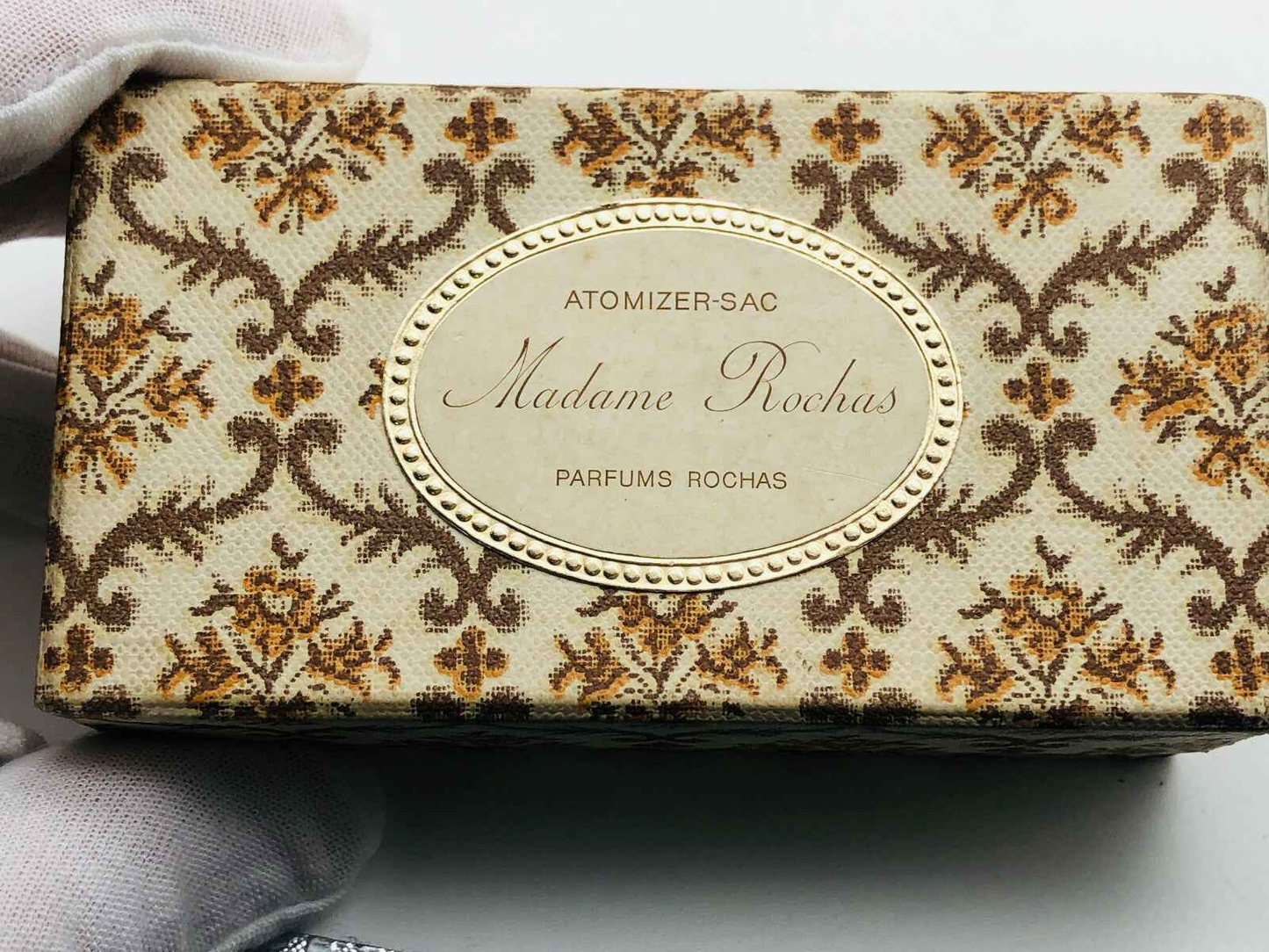 Scatola vintage di Rochas Parfum Extrait Vintage con decorazioni eleganti e nome Madame Rochas