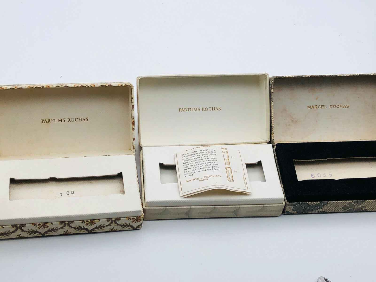 Scatole vintage per Rochas Parfum Extrait Vintage con campioncini e brochure informativa