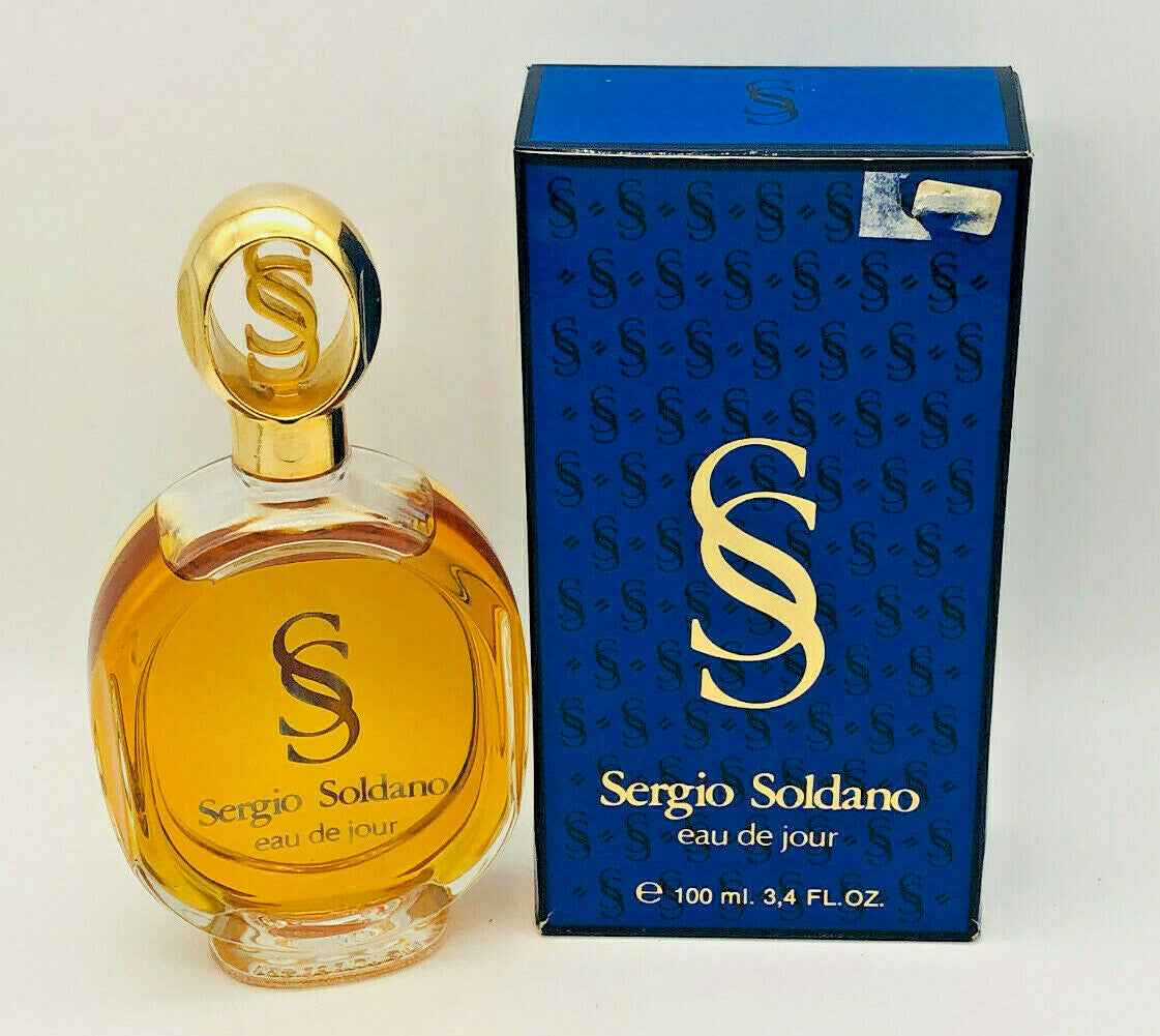 Flacone di profumo Soldano Vintage con confezione blu e oro, da 100 ml di Eau de Jour