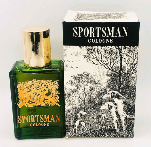Profumo Sportsman Cologne Vintage in bottiglia verde con elegante confezione illustrata
