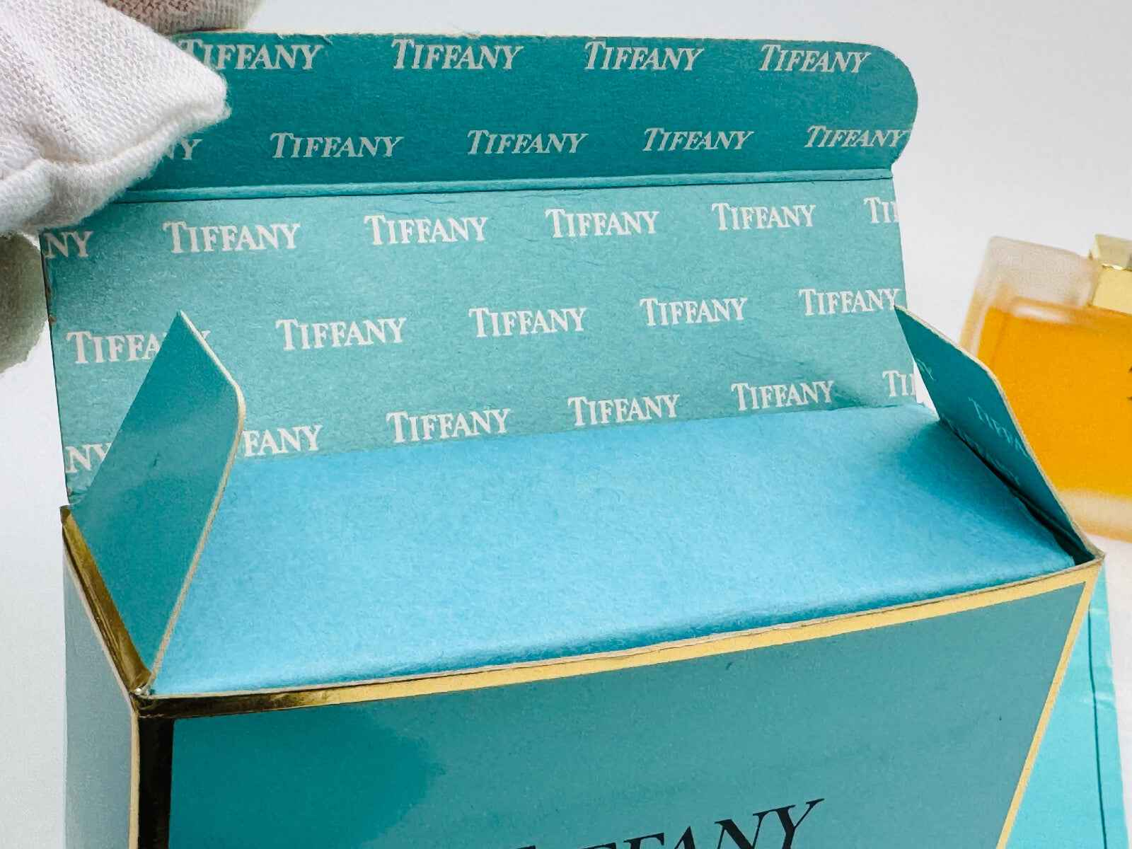 Scatola di profumo Tiffany & Co Vintage con interno turchese e logo Tiffany stampato