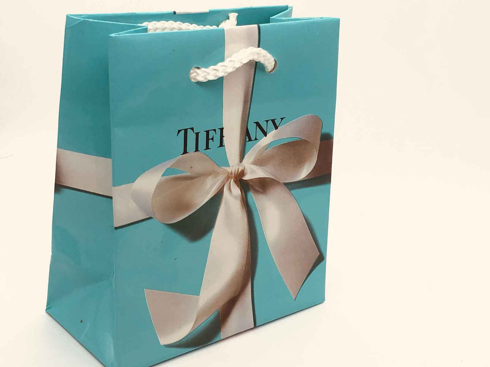 Borsa regalo Tiffany con fiocco bianco, perfetta per il Profumo Tiffany Vintage Donna